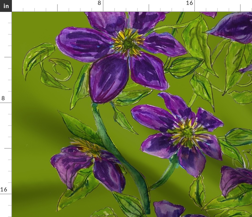 watercolor purple clematis 