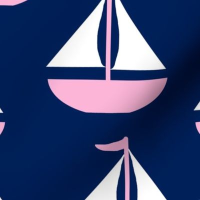 Pink Nautical Sailboat Navy Blue