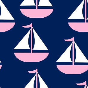 Pink Nautical Sailboat Navy Blue