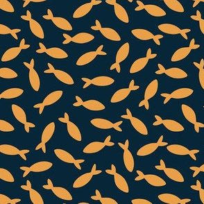 Fish Shoal in Orange and Darkest Navy - Large