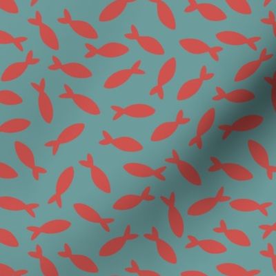 Fish Shoal in Red and Ocean Blue - Large