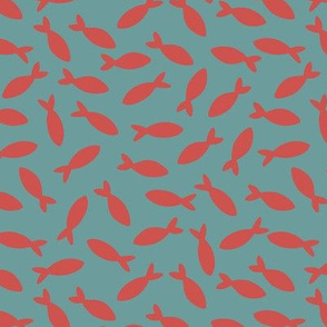 Fish Shoal in Red and Ocean Blue - Large