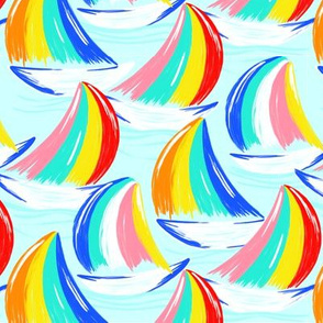 Bright Rainbow Ocean Sailboat Print