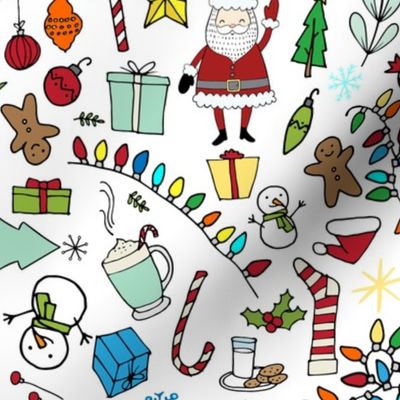 Christmas Doodles Christmas Trees Lights Snowman Presents Stockings Gingerbread Candy Cane