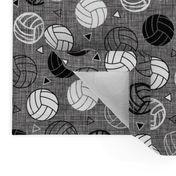 Volleyball Triangles on Gray Linen Charcoal Black White