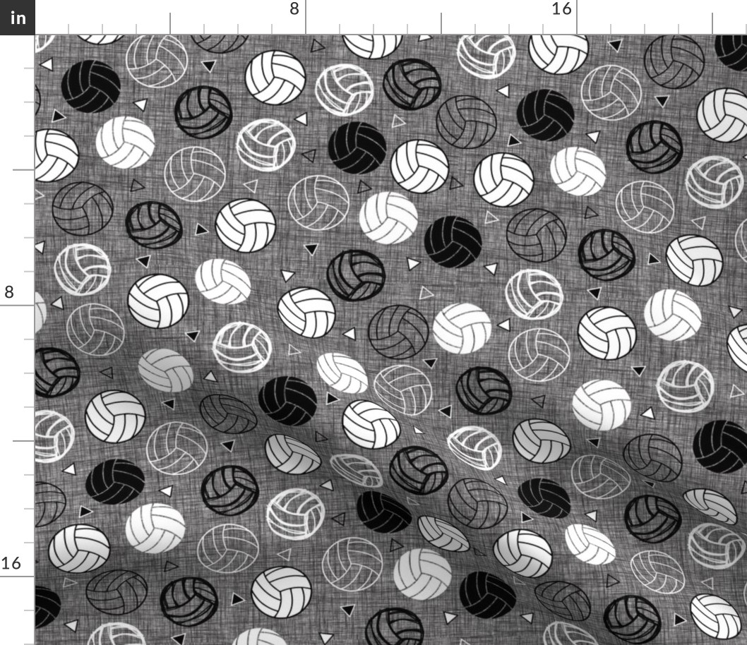 Volleyball Triangles on Gray Linen Charcoal Black White