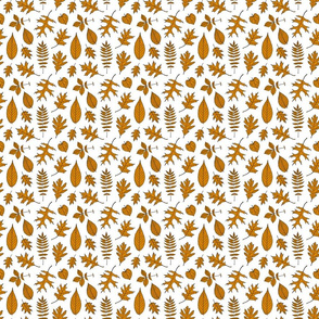 Brown Autumn Leaf Illustrated Fall Leaves Pattern on White (Mini Scale)