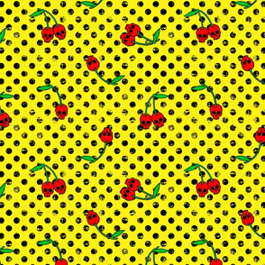 cherry skulls yellow with black polka dots