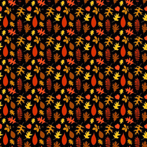 Colorful Autumn Leaves Silhouettes Leaf Pattern on Black (Mini Scale)