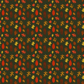 Colorful Fall & Autumn Leaves with a Forest Green Background (Mini Scale)