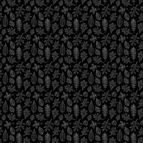 Illustrated Leaves in White Outlines on a Black Background (Mini Scale)