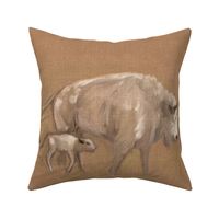 White Spirit Buffalo Bison Cow and Calf for Pillow