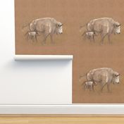 White Spirit Buffalo Bison Cow and Calf for Pillow