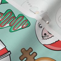 Christmas Donuts and Coffee - santa, snowman, reindeer, green and red doughnuts - mint - LAD20