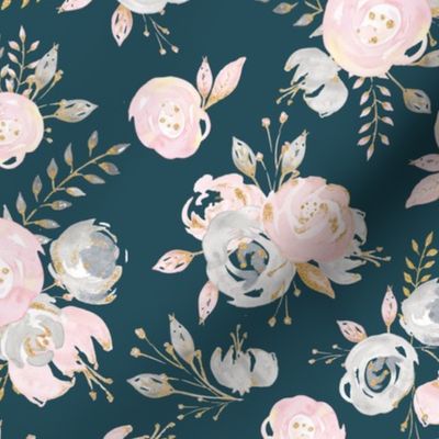 teal blush floral - small scale