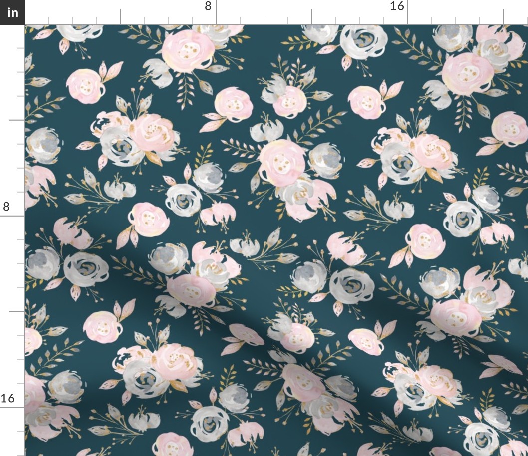 teal blush floral - small scale