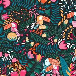 Toucans and Flowers Tropical Pattern
