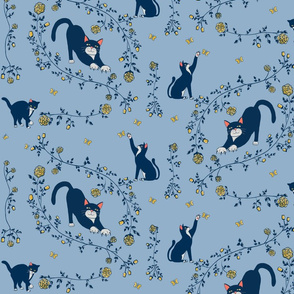 Cats & roses(blue)