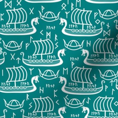 longboats and runes teal and white