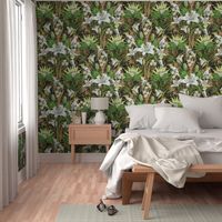 Tropical Lilies & Cockatoos Wallpaper | Mixed Palms