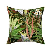 Tropical Lilies & Cockatoos Wallpaper | Mixed Palms