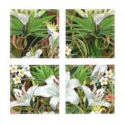 Tropical Lilies & Cockatoos Wallpaper | Mixed Palms