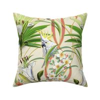 Tropical Lilies & Cockatoos | Solid Cream