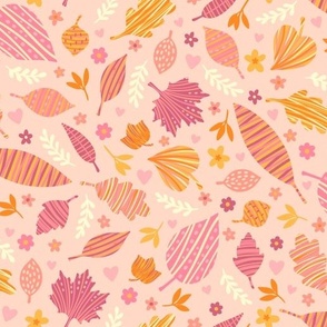 Striped Autumn Leaves on Pink