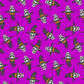 (small scale) skull witches - halloween witch hat fabric - purple2 - LAD20BS
