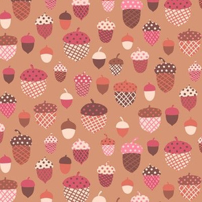 Crosshatch & Dotted Acorns in Brown & Pink