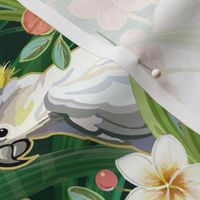 Tropical Art Nouveau Lilies&Cockatoos | Green Palms