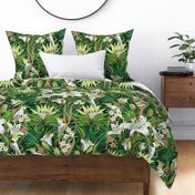 Tropical Art Nouveau Lilies&Cockatoos | Green Palms