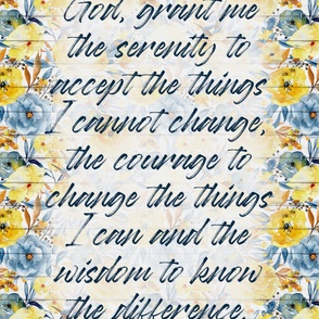 Serenity Prayer Blue and Gold Watercolor Floral - 54x72 inches