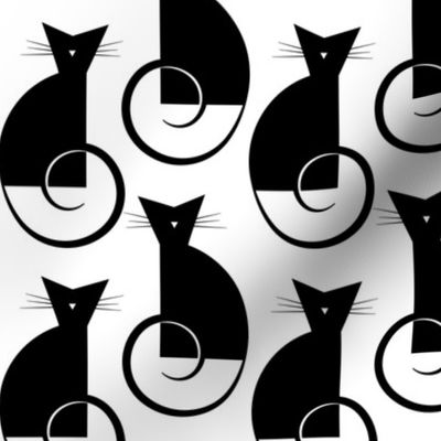 cats - luni cat black and white - geometric cats - cats fabric