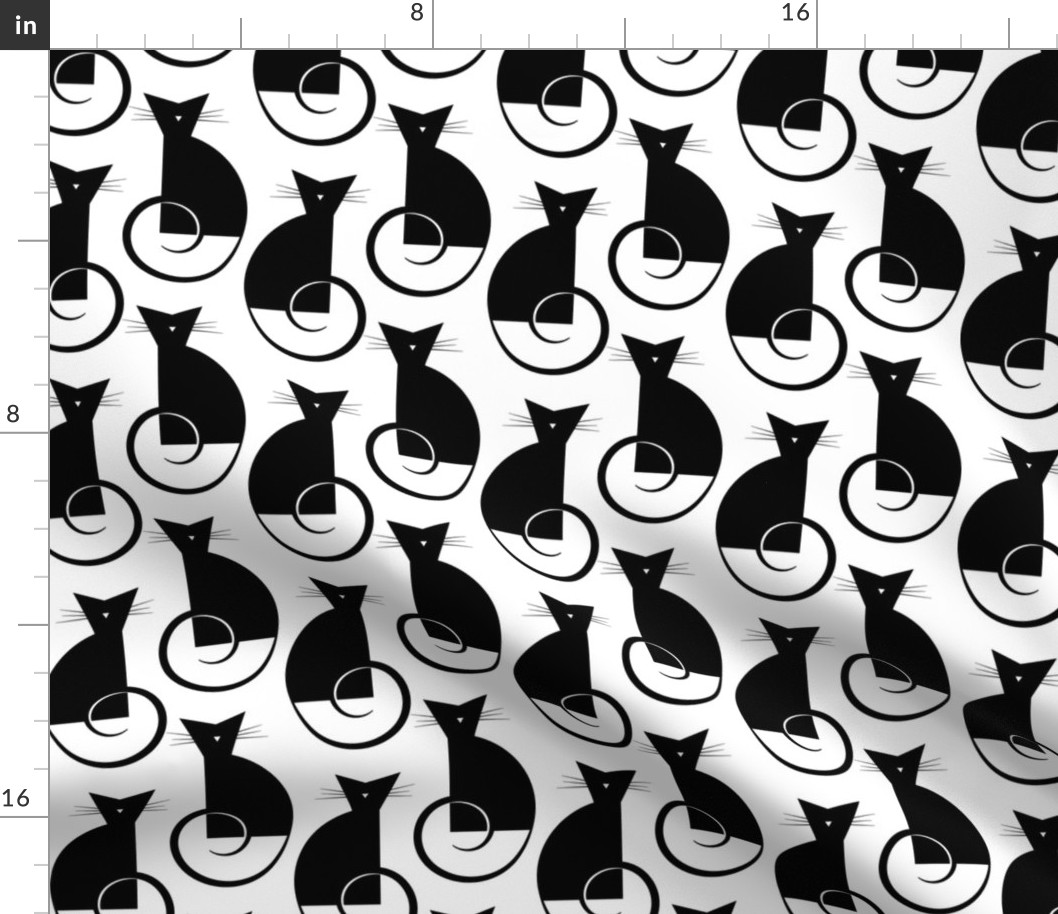 cats - luni cat black and white - geometric cats - cats fabric