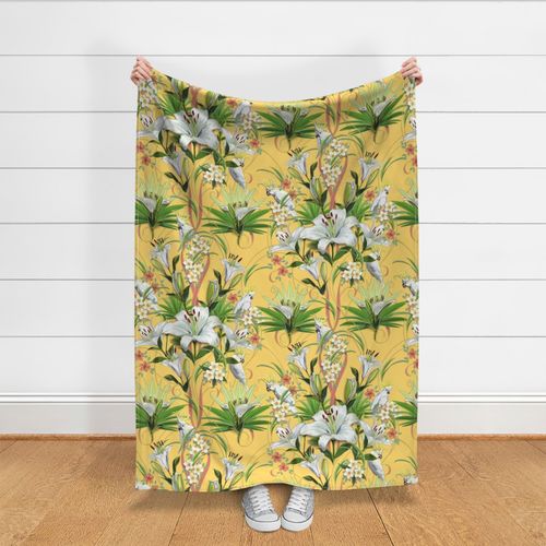 Tropical Lilies & Cockatoos | Solid Creamy Yellow