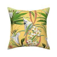 Tropical Lilies & Cockatoos | Solid Creamy Yellow