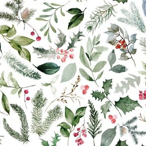 Pine and Berry // White - Christmas Floral