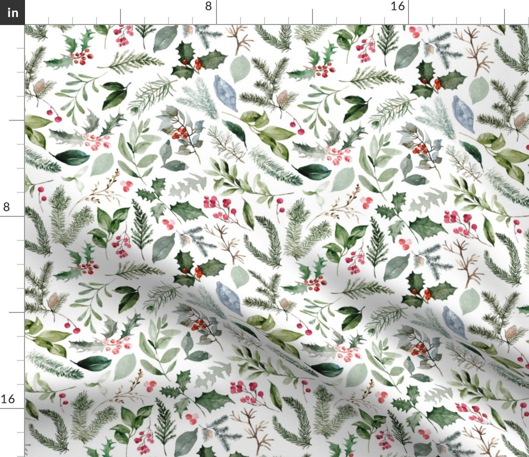 Pine and Berry // White - Christmas Floral