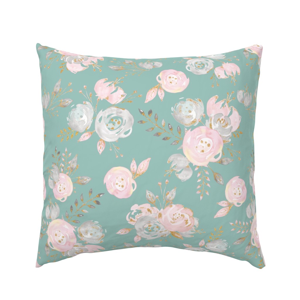 mint blush gold glitter floral - big size