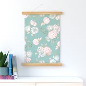 mint blush gold glitter floral - big size