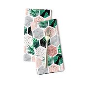 Hexagons Tropical Blush Pink Glitter Tropical Tropic Hawaii Marble Silver Grey Grey Monstera Banana Leaves Leaf Palm Fronds Trees Tree