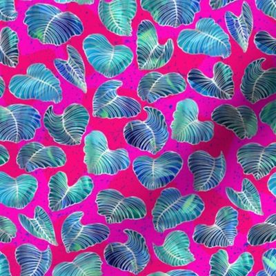 Hot Pink Tropical Leaves (small scale)