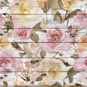 Vintage Fall Floral Watercolor on wood - extra large scale 