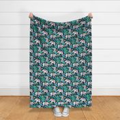 Elephants and Parrots in Emerald Green - medium