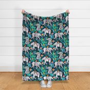 Elephants and Parrots in Emerald Green
