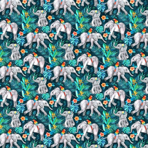 Elephants and Parrots in Emerald Green - small