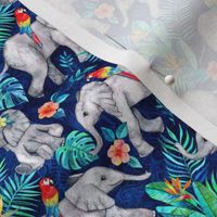 Elephants and Parrots in Indigo Blue - tiny