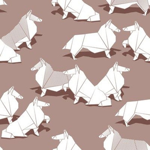 Small scale // Origami Collie friends // brown background white paper dogs