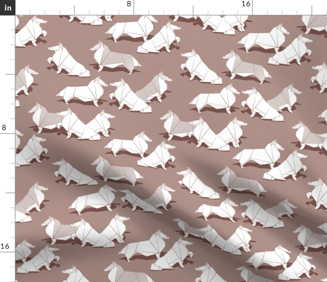 Small scale // Origami Collie friends // brown background white paper dogs